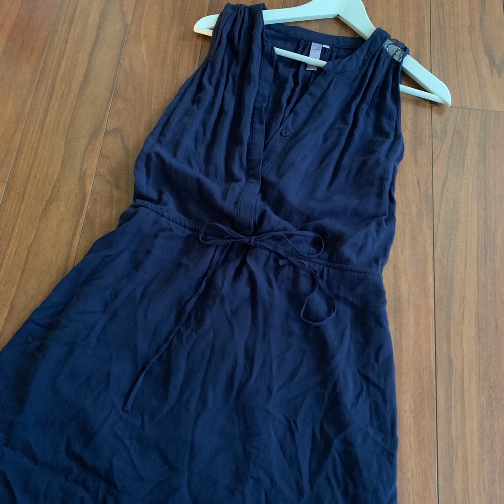 Navy blue tie waist dress